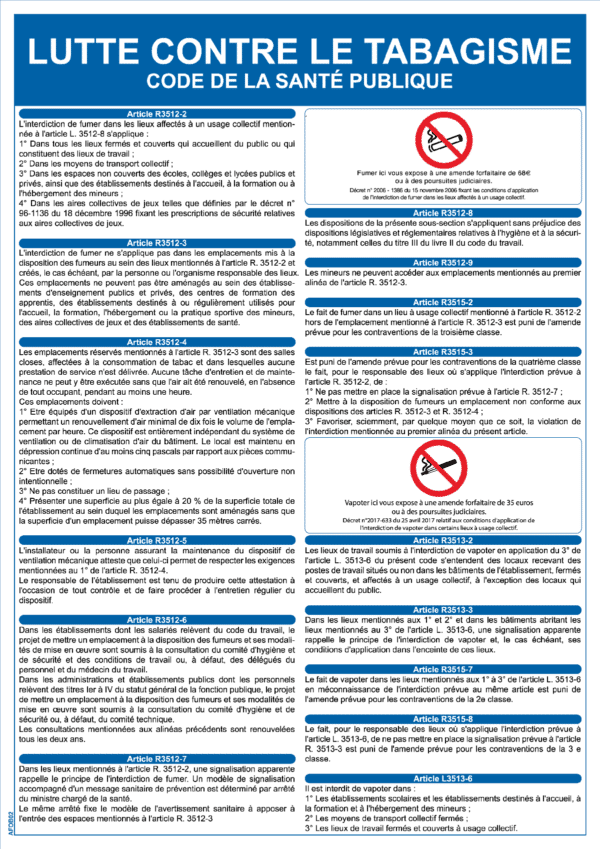Consigne Lutte contre le Tabagisme - Format A4