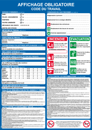 Consigne Code du Travail - Format A3