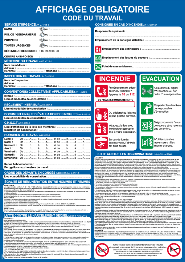 Consigne Code du Travail - Format A3