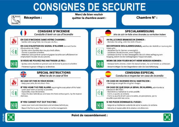 Consigne de Chambre 4 Langues - Format A4