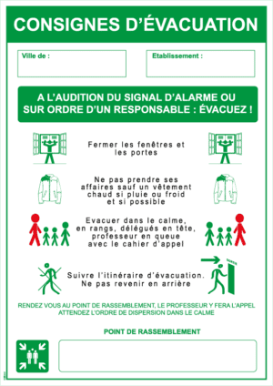 Consigne d’évacuation école - Format A4