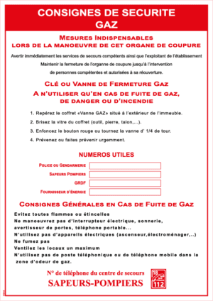 Consigne de Sécurité Gaz - Format A4