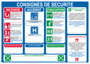 Consigne de sécurité Français/Anglais - Format A4