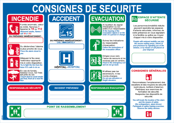 Consigne de sécurité Français/Anglais - Format A4