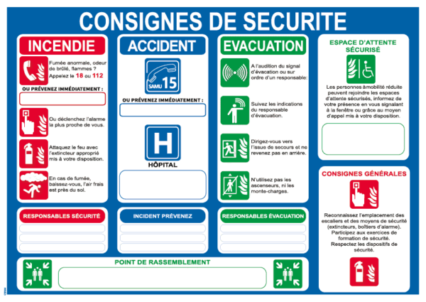 Consigne de sécurité horizontale- Format A4