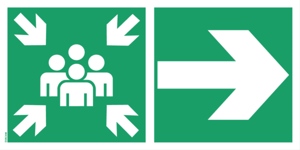 Panneau point de rassemblement + Flèche Droite - 500 x 250 mm