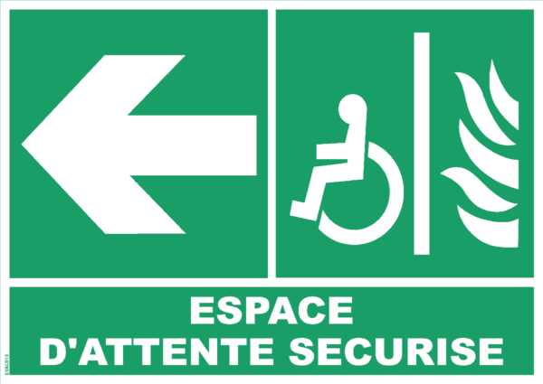 Panneau Espace d'attente sécurisé + Flèche Gauche - 210 x 297 mm