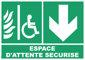 Panneau Espace d'attente sécurisé + Flèche Bas - 210 x 297 mm
