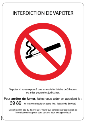 Panneau Interdiction de Vapoter - A4