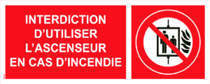 Panneau Interdiction d'utiliser l'ascenseur en cas d'incendie - 200 x 80 mm