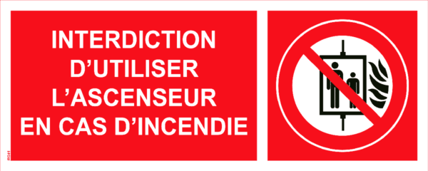 Panneau Interdiction d'utiliser l'ascenseur en cas d'incendie - 200 x 80 mm