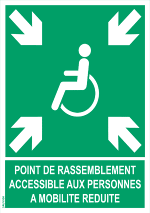 Panneau Point de rassemblement accessible aux personnes à mobilité réduite + Picto - A4