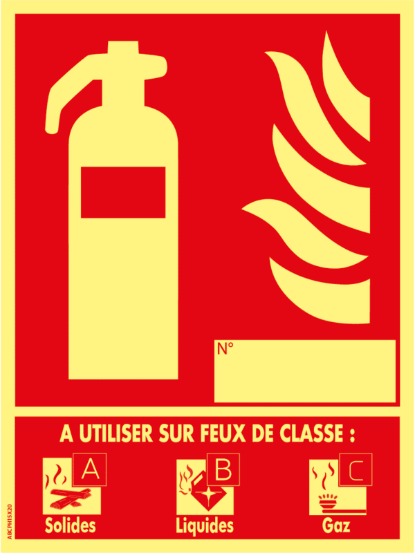 Panneau Classe de Feux ABC - Photoluminescent - 150 x 200 mm