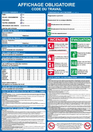 Consigne Code du Travail - Format A2