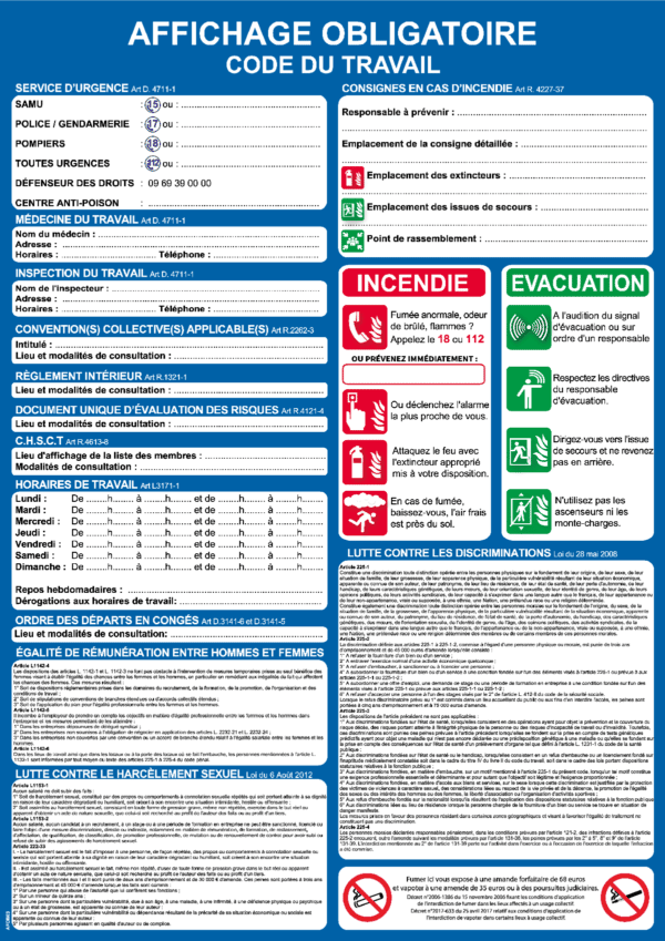 Consigne Code du Travail - Format A2